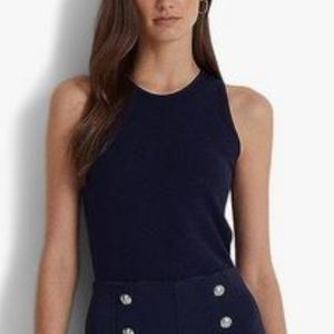2x Lauren Ralph Lauren Jewel Neck Sleeveless Sweater Knit Tank French Navy NWT